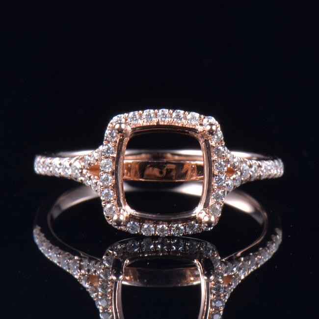 14K Rose Gold Cushion Cut Ring Mounting