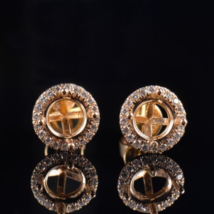 14K Yellow Gold Halo Earrings Setting