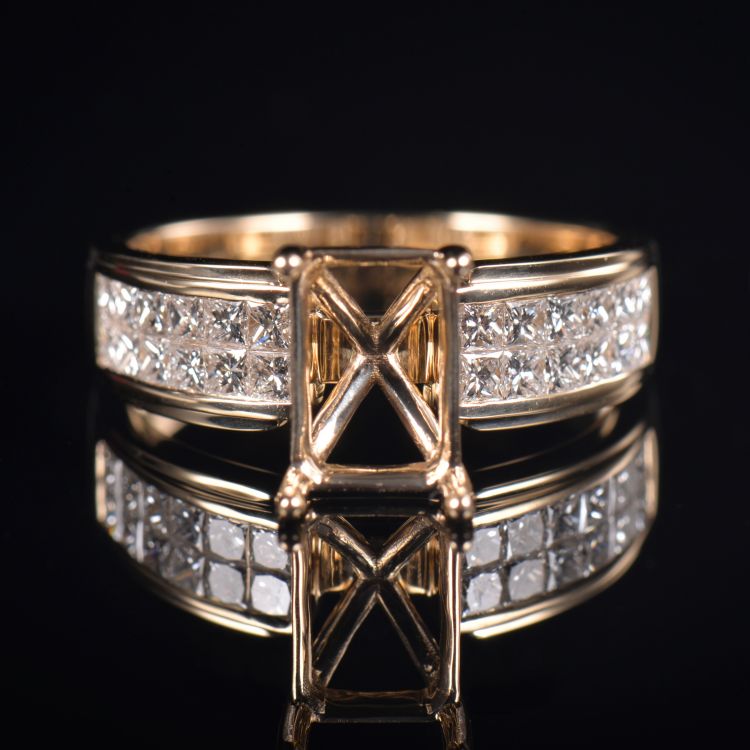 Custom Pave Setting Ring Emerald Cut