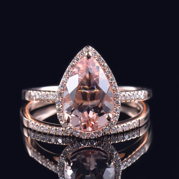 Diamond Morganite Ring and Matching Band