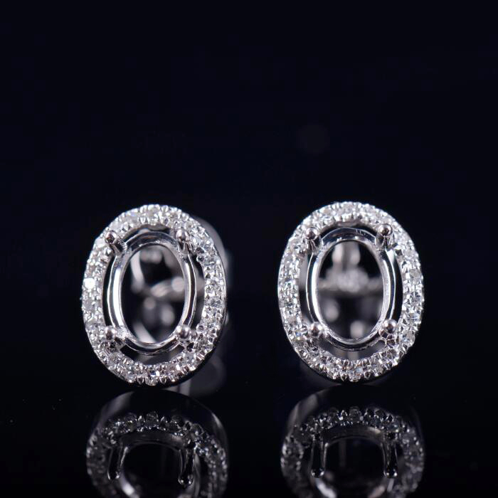 Halo Oval Shape Earrings Semi Mount