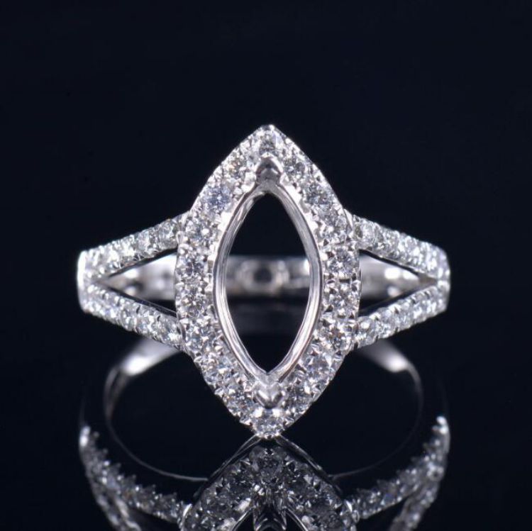 Marquise Cut Split Shank Ring Semi-Set