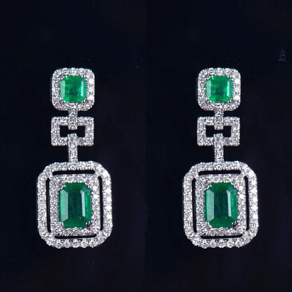 Natural Diamond Emerald Dangle Earrings