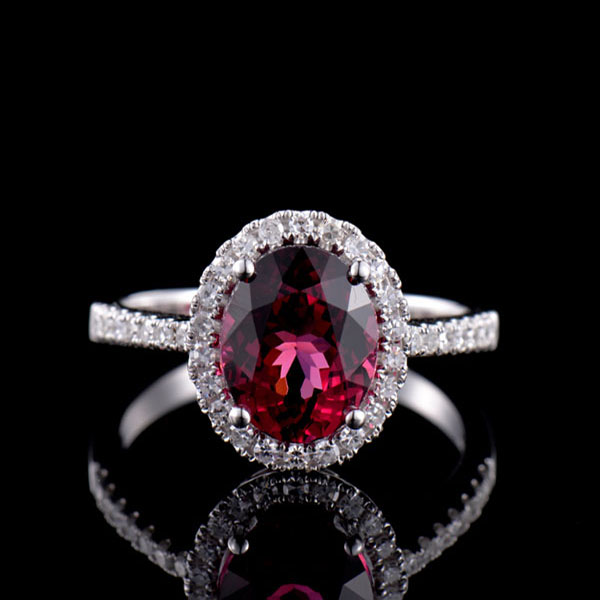 Natural Pyrope Garnet Diamond Halo Ring