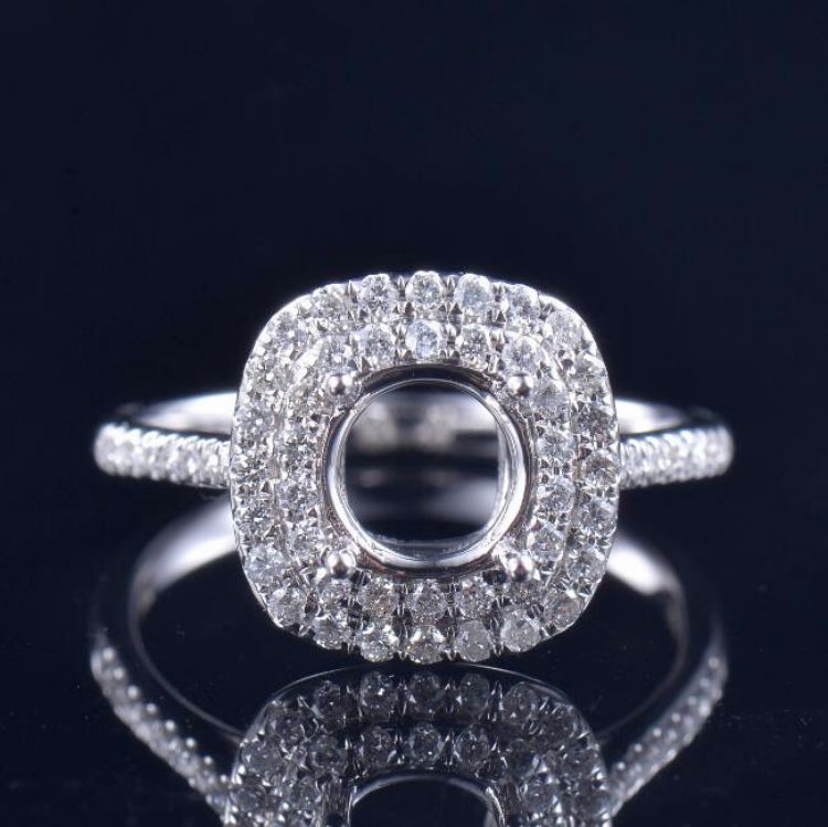 Round Cut Double Halo Ring Semi-Set